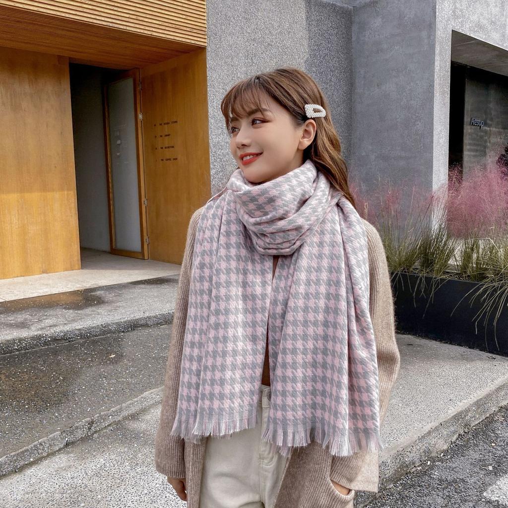 Podzimní a zimní dámský nový styl šála s kostkovaným vzorem tisíce ptáků z imitace kašmíru, evropský a americký teplý šál, límec