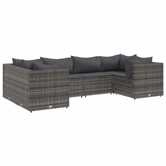 VidaXL Salon de jardin 6 pcs avec coussins Gris Résine tressée, ensemble de canapés d'extérieur, canapé d'angle de jardin, 3308250