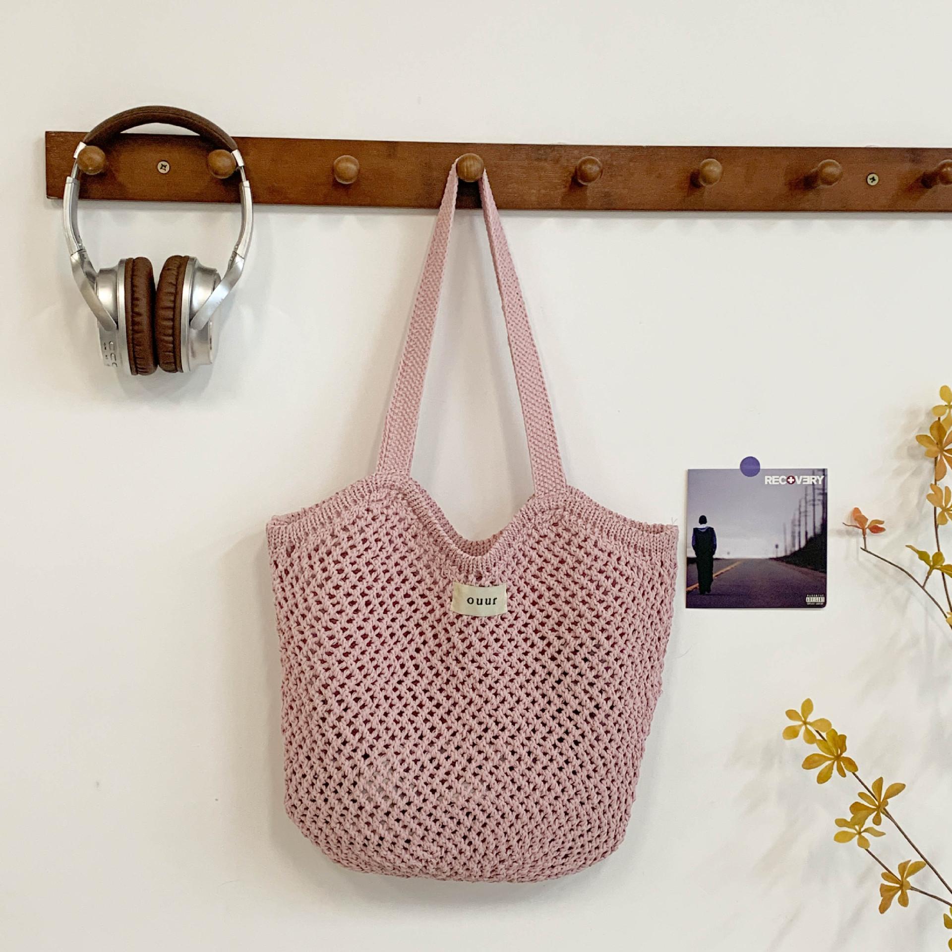 

новая летняя дофаминовая однотонная сетчатая сумка для отпуска из папируса, плетеная, полая, портативная сумка через плечо фиолетовый