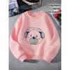 Girls' Crewneck Sweatshirt - Cute Bear Wearing Headphones Pattern Machine Washable, Spring And Autumn