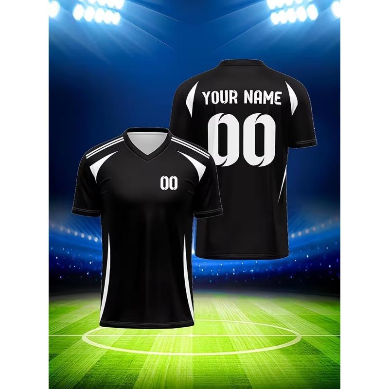 Printed Custom Name Team Name Numbers Football Jersey New Sports T Shirts Stripe Sports Jerseys Cool V Neck Tops Unisex Tee