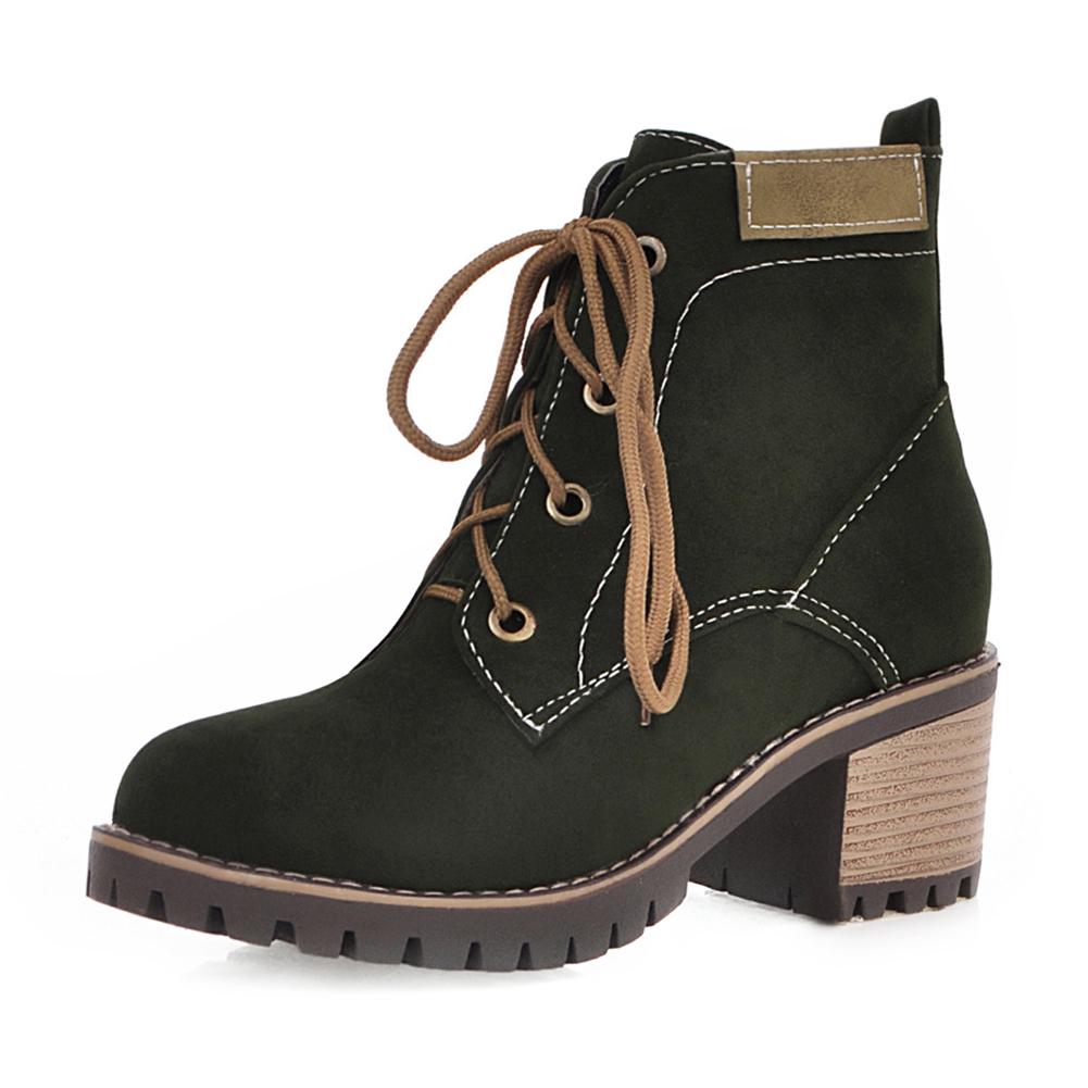 Details about / Women/'s Lace Up Mid Calf Chunky Block Low Heel Boots Ladies Combat Shoes 34-43