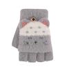 Children's half-finger flip gloves, primary school students write cute cartoon autumn and winter piled thickened warm wool gloves