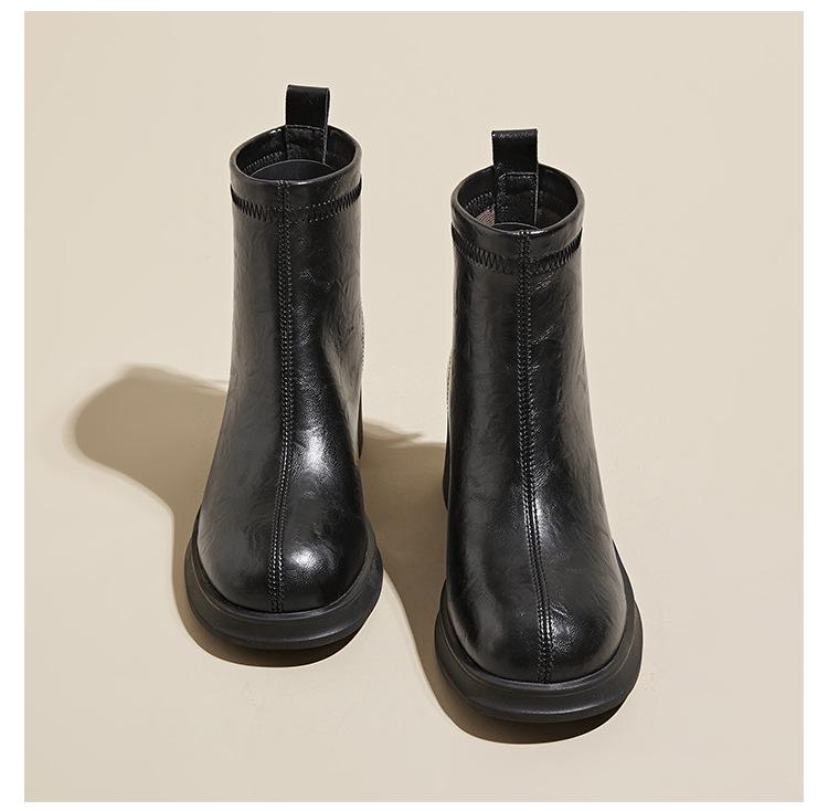 Fall/Winter Women's Thick-Soled Genuine Leather Skinny Boots, Korean-Style Back Zipper Martin Boots, Slip-On Casual Shoes