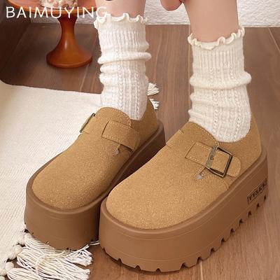 Suede Platform Women Loafers Shoes Designer Buckle High Heels Shoes New Brand 2025 Trend Winter Walking Casual Femme Chaussures