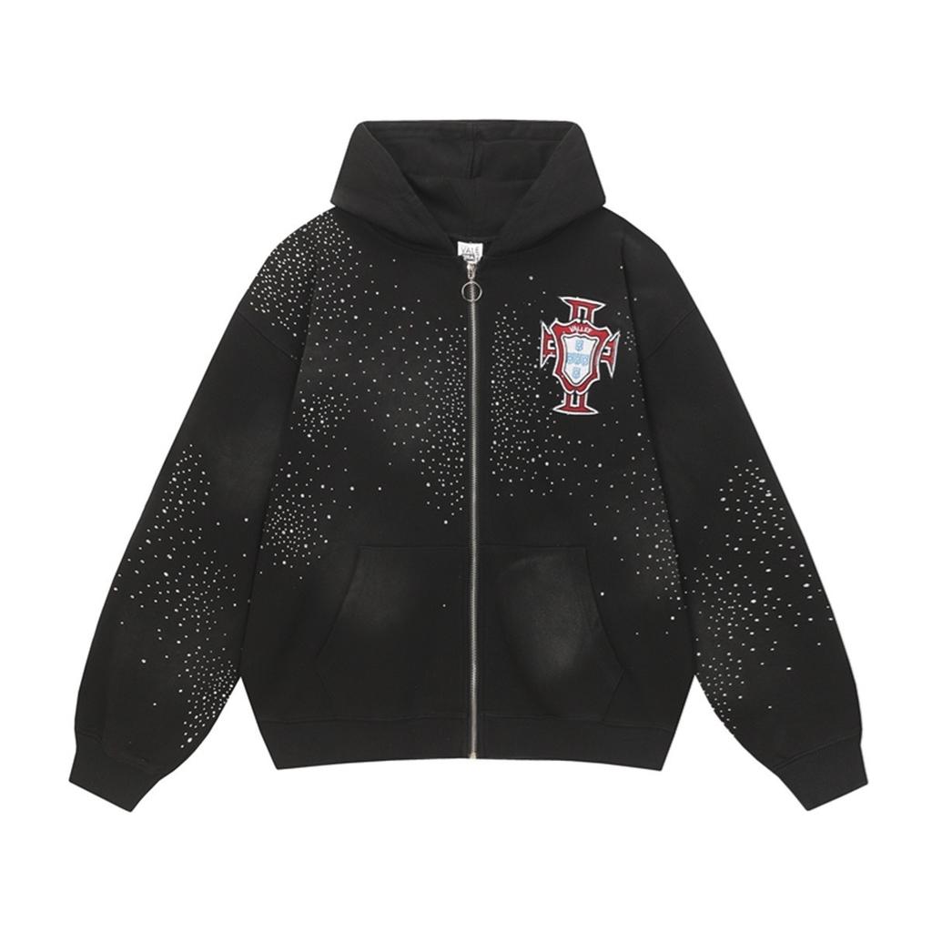Grenzüberschreitender amerikanischer Tal-Traum neuer Buchstabe heißer Diamant gewaschen alt Kapuzenpullover lockere Reißverschlussjacke