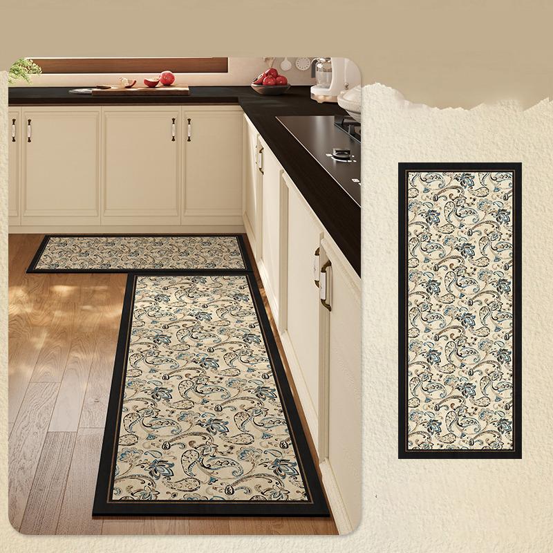 

Non-slip Waterproof Kitchen Floor Mat Oil-proof PVC Leather Carpet Black Retro Texture Rug Long Ruler Home Decor 1pc 50x80cm