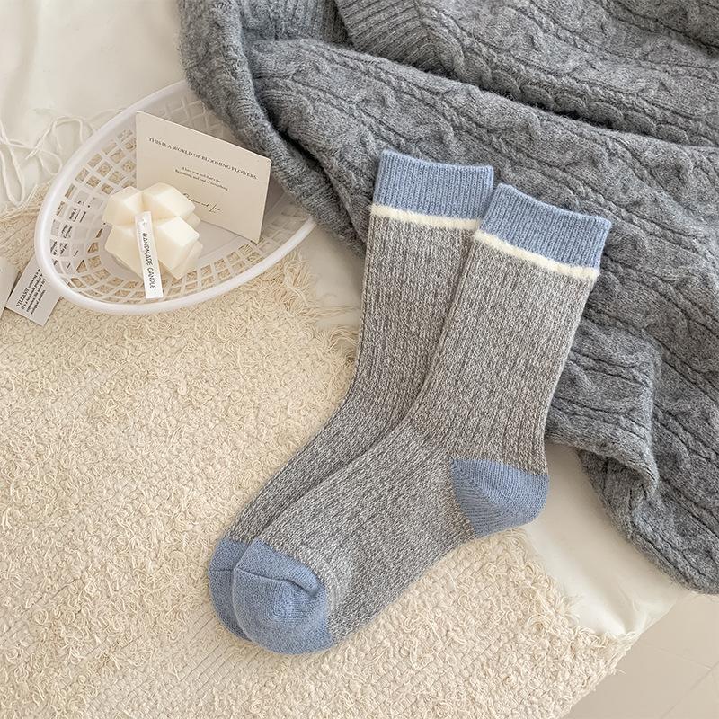 Autumn New Products Xiaohe Si Trendy Socks Thick Needles And Threads And Hairy Contrasting Colors In The Middle Tube Pile Of Socks Girls