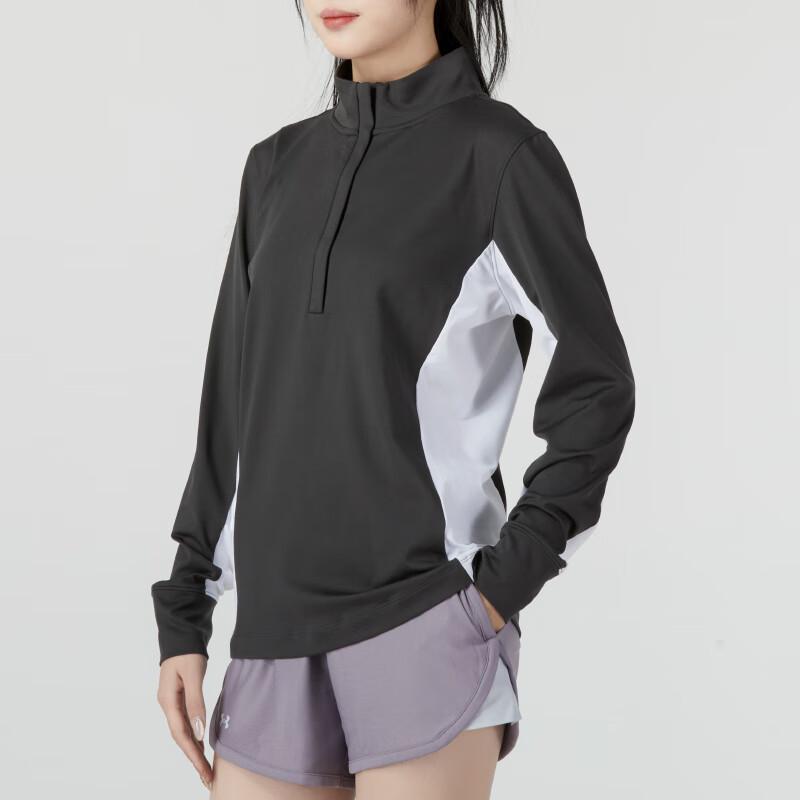 Under Armour Stand Collar Half-Zip Long Sleeve T-Shirt Women Tops Black 1370140-010