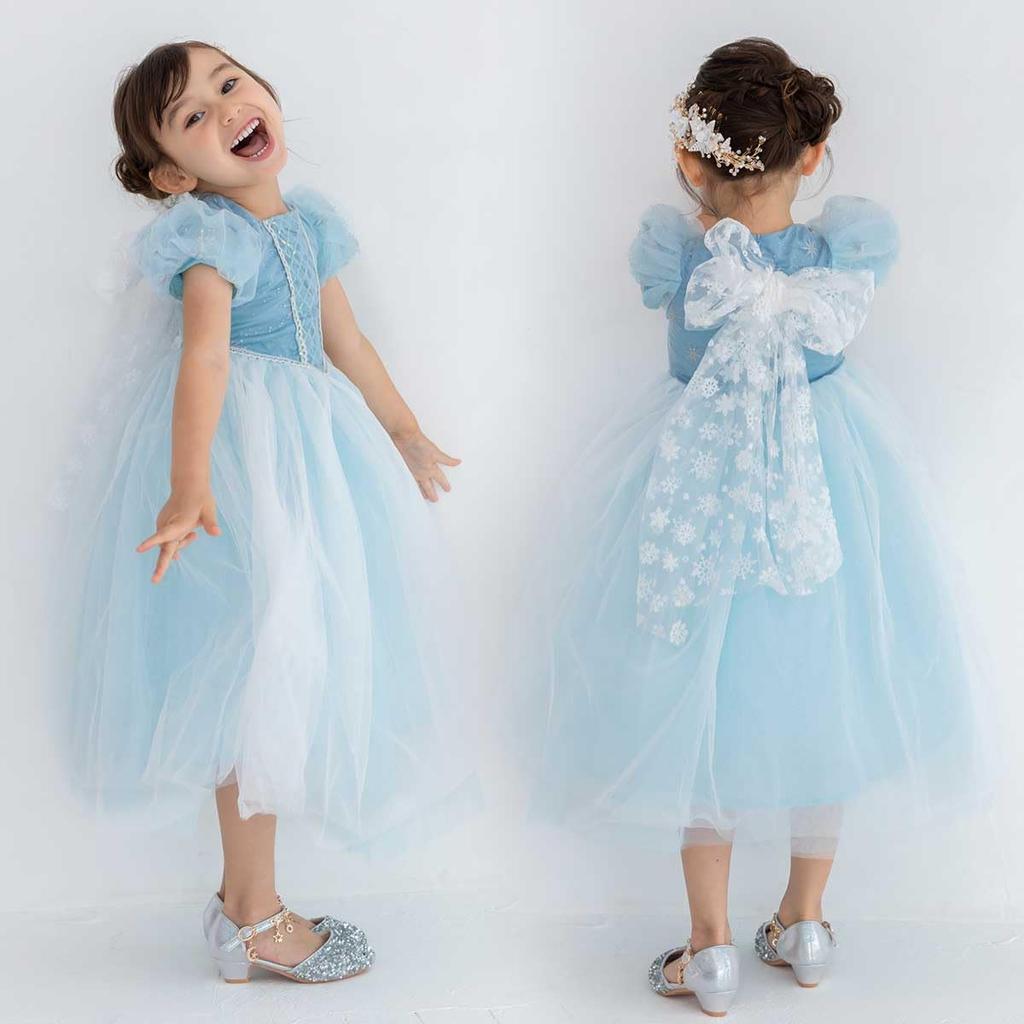 Monoii Princess Dress, Snow Queen Costume for Kids, Halloween, Christmas, Birthday, Girls, E0300 (Short Sleeves, 120cm)