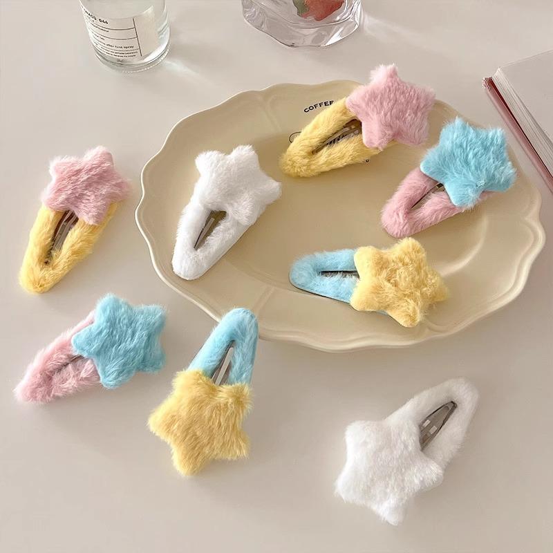 New Sweet Plush Hairpin Women Cute Star Shape Hair Clips Large Side Broken Bangs Bb Clip Fashion Girls Hair Accessories