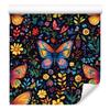Wallpaper Colorful Butterflies Navy Blue, Turquoise and Gold 50x1000
