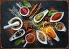 Kitchen Themed Wall Art Decor Colorful Spice and Spoon In Table Metal Tin Sign Food Cooking Ingredients Metal Art Print Decor