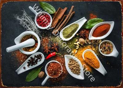 Kitchen Themed Wall Art Decor Colorful Spice and Spoon In Table Metal Tin Sign Food Cooking Ingredients Metal Art Print Decor