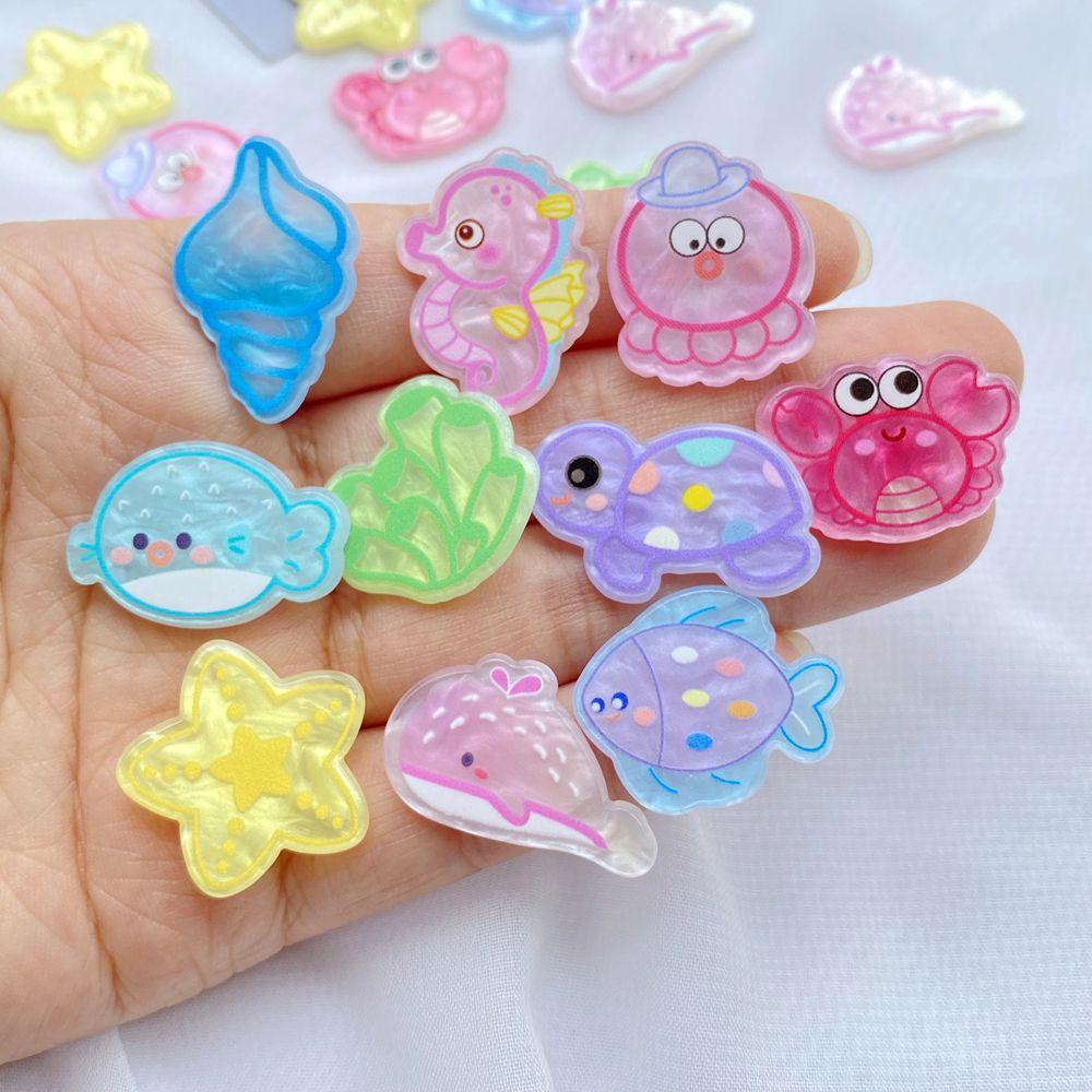 10Pcs New Cartoon Acrylic Crabs, Seahorses, Starfish Series Flat Back Cabochons Scrapbooking DIY Jewelry Craft Decoration