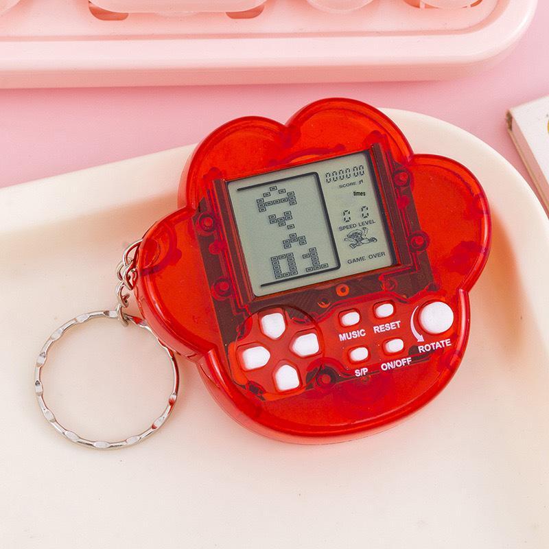 Mini Cat Paw Tetris Game Keychain: Handheld Electronic Toy for Kids