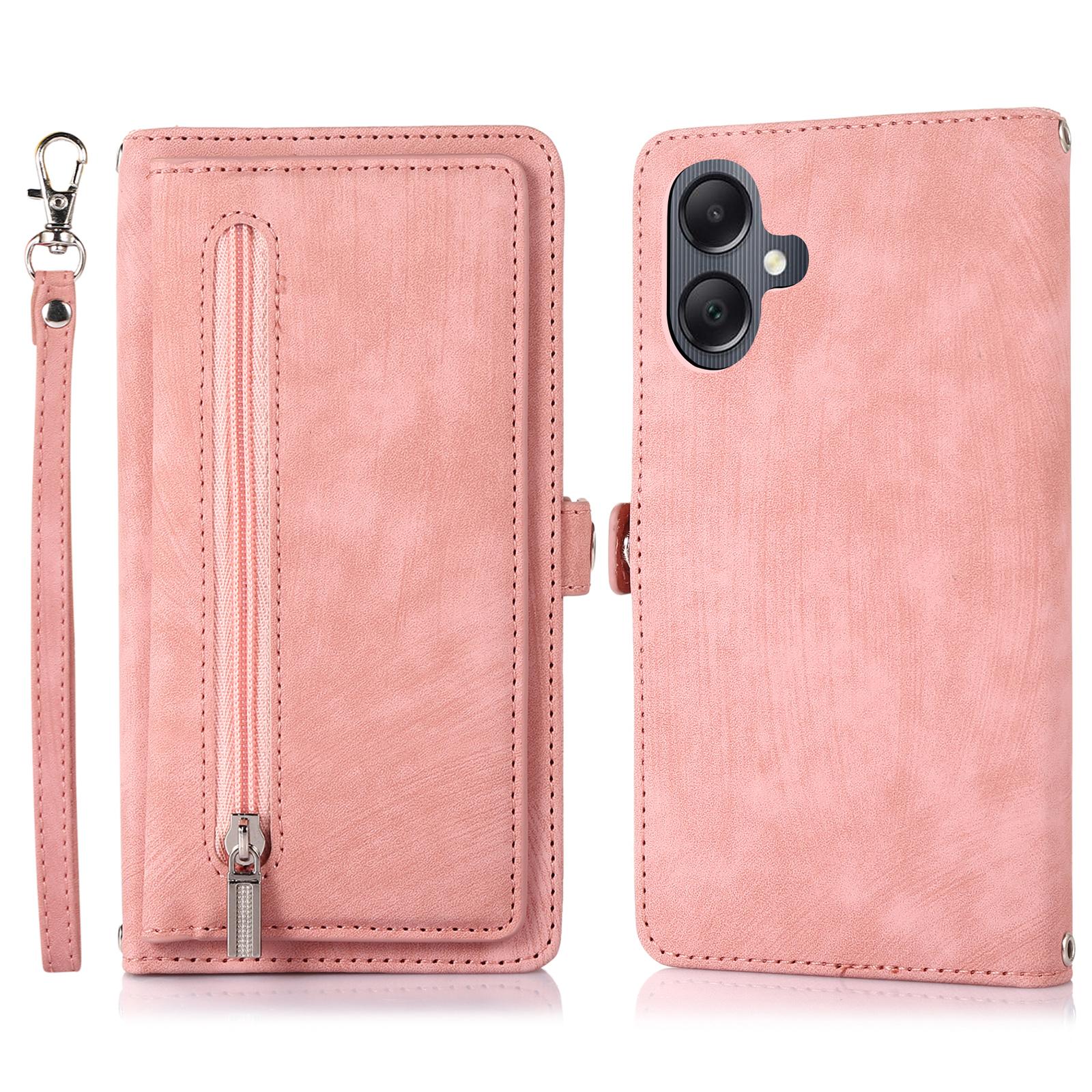

For Samsung Galaxy A05 4G Case Zipper Pocket 9 Card Slots PU Leather Phone Cover with Wrist Strap D