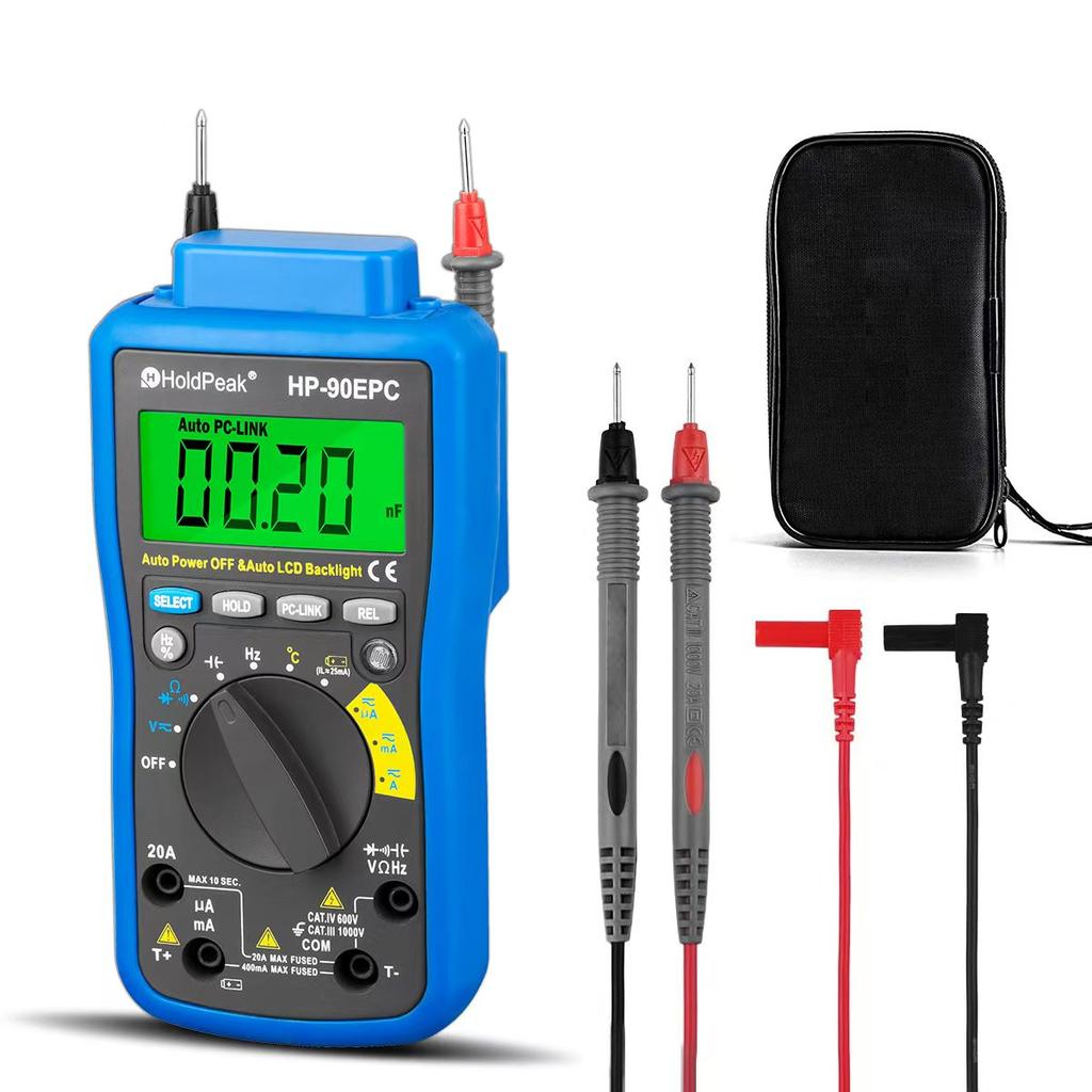 Professional Digital Multimeter True RMS NCV 20A Current AC DC Voltmeter Capacitance Resistance Tester HoldPeak HP-90EPC