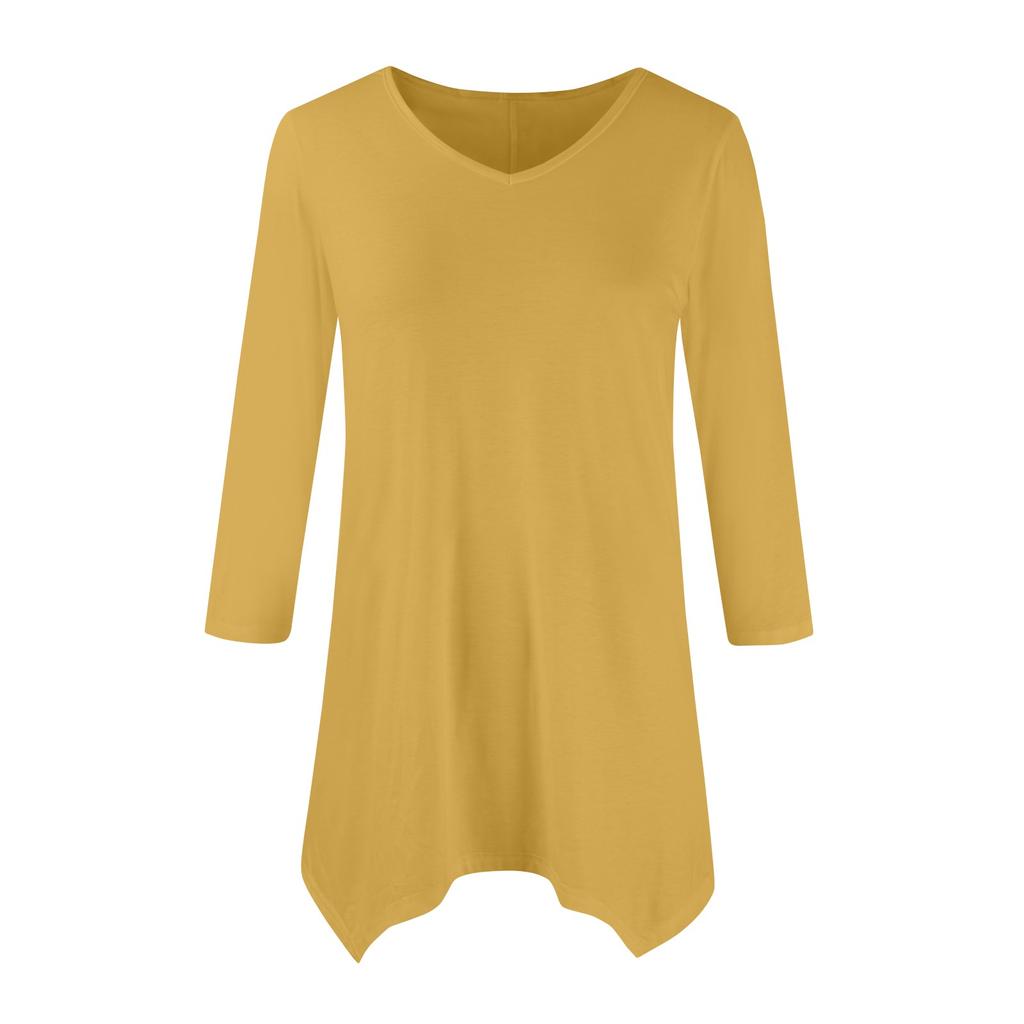 Women's Fashion Casual V-neck Seven-point Sleeve Shirt Belted Loose Comfortable Top