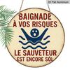2D Flat, 1pc Round French Aluminum Sign - "Swimming Safety" Retro Decorative Plaque with "Baignade a Vos Risques" Text, & Design for Bathroom, Pool