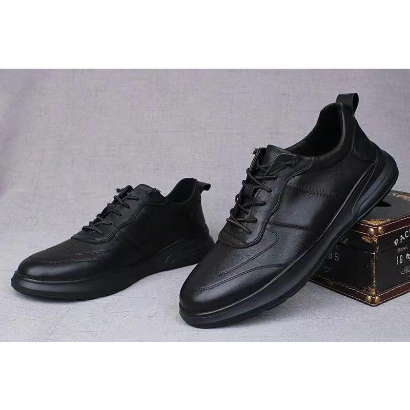 Men Black Thick Soled Soft Sole Casual Leather Sports Sneakers Fashion Commute Shoes