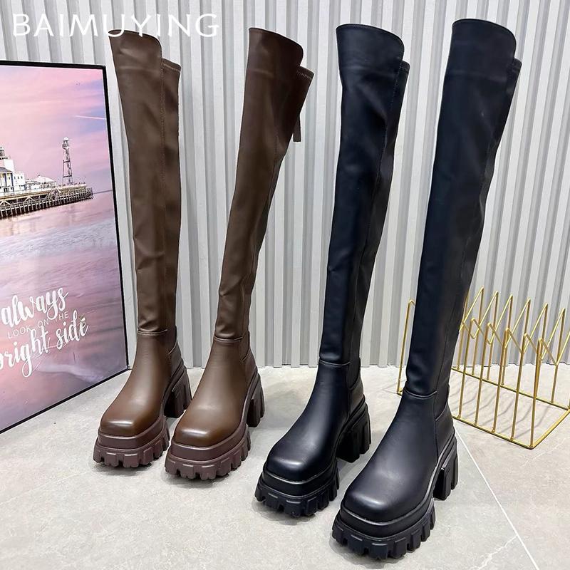Leather Chunky Women High Boots Platform Fashion High Heels Boots 2025 Trend Winter Goth Gladiator Pumps Motorcycle Botas Mujer