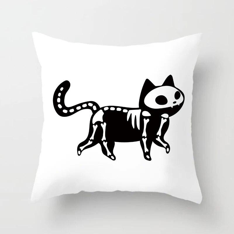Skull Cat Black  Home Decor Cushion Cover Naughty  Sofa Car Decoration 45x45cm Pillowcase Square Polyester
