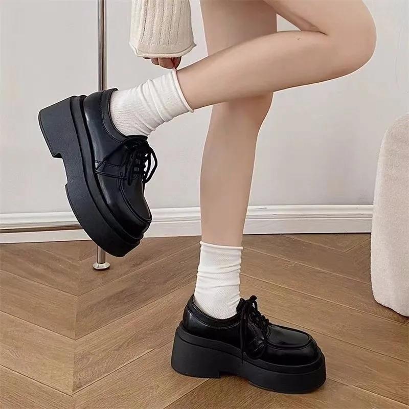 Fashion Winter Shoes Women British Style Oxfords Clogs Platform Female Footwear Autumn Preppy Leather New Retro Cross Creepers Dress