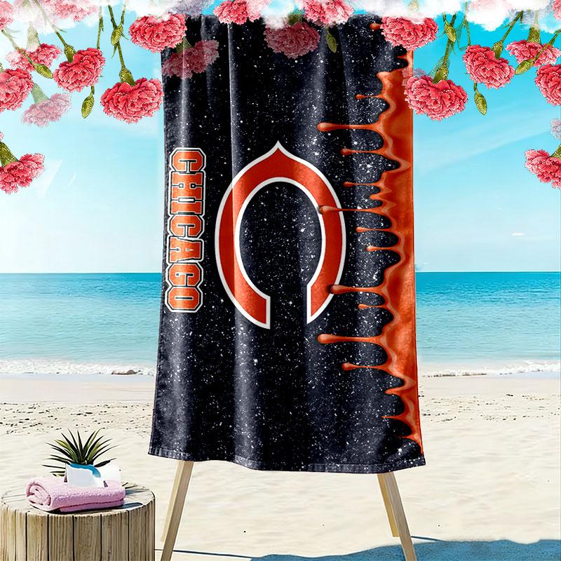 Chicago Bears Print Beach Towel, Large Soft Quick Dry Towel for Beach Camping Swimming