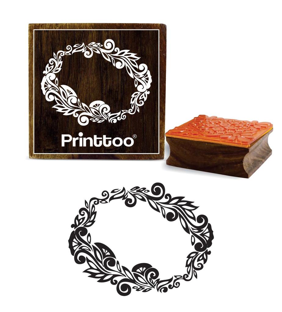Printtoo Flower Wreath Wooden Square Rubber Stamp Craft Textile Stamps Scrap-booking-2 x 2