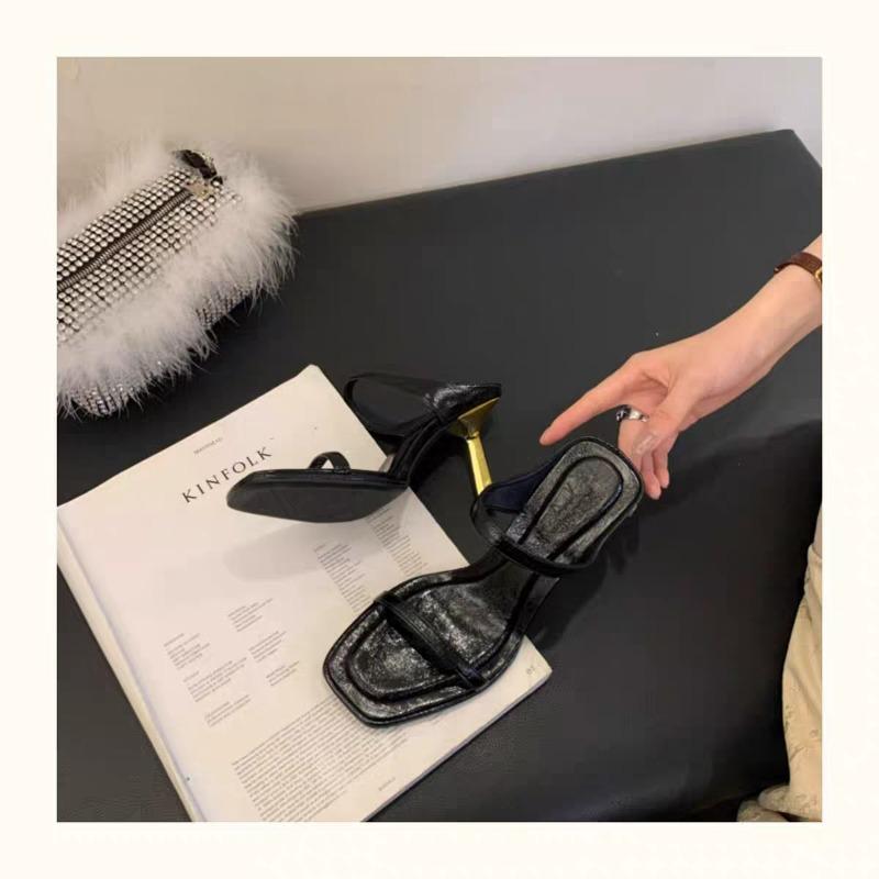 New Designer Summer Leopard Women Slipper Elegant Narrow Band High Heel Slides Ladies Elegant Party Dress Sandals Shoes