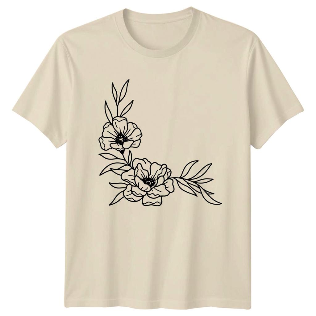 Elegant Minimalist Flower Line Art Unisexs TShirt Botanical Outline Floral