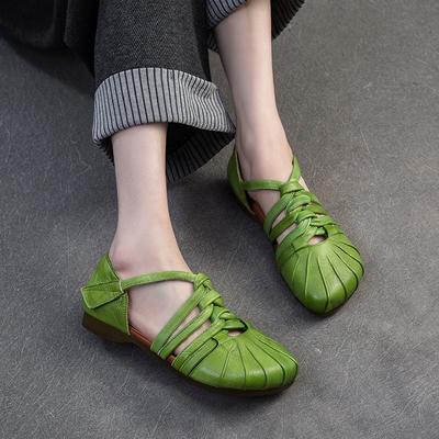 Fashion GKTINOO 2025 Summer New Cowhide Roman Sandals Retro Genuine Leather Weaving Hollow-out Women's Flat Shoes