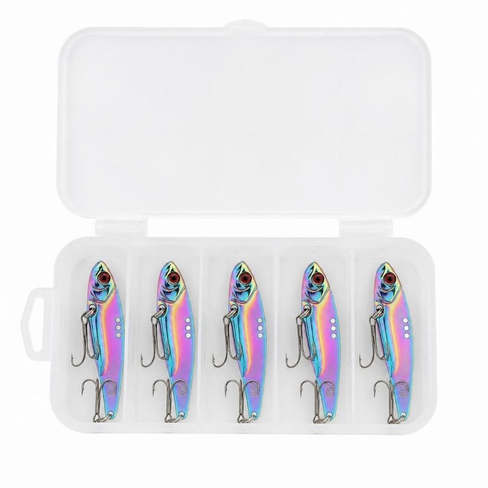5PCS Zinc Alloy Vib Blade Lure with Treble Hooks Swimbait Lure Fishing Blade Bait For Freshwater