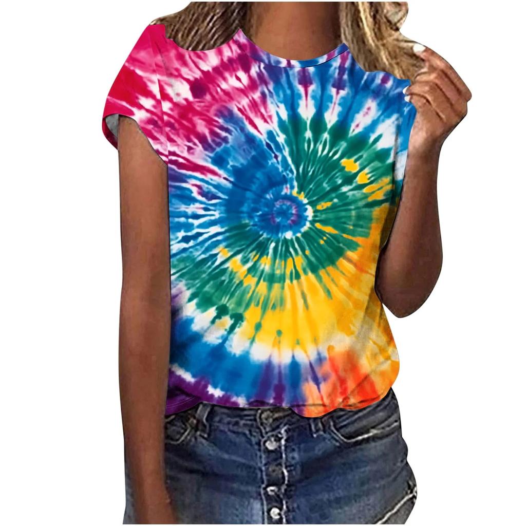 New Colorful Tie Dye 3D Print T-Shirts Women Summer O-Neck Short Sleeve T Shirt Y2k Harajuku Tees Streetwear Top Female Clothing
