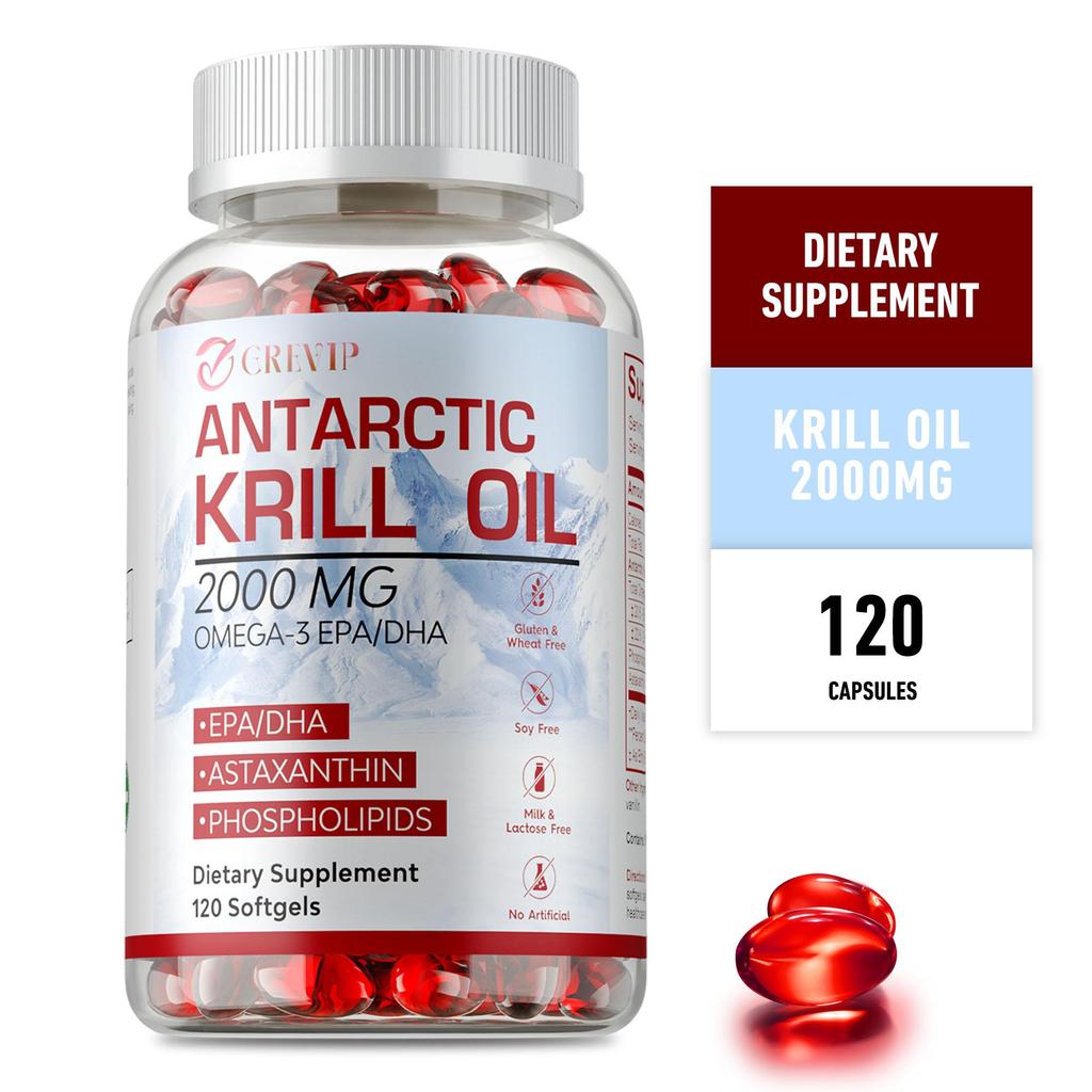 Antarctic Krill Oil Softgels - 2000 Mg with Omega-3s EPA, DHA, Astaxanthin and Phospholipids - for Brain, Heart, Joints, Skin and Immune Support