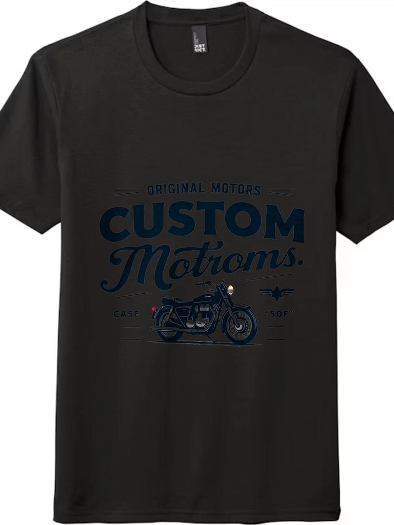 "Custom Motroms" Vintage Motorcycle T-Shirt - Unisex Biker Retro Tee