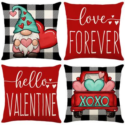 Valentinstag Wurfkissen Leinen Buchstaben Karomuster Gedruckt Wohnzimmer Sofa Kissenbezug Kissenbezug