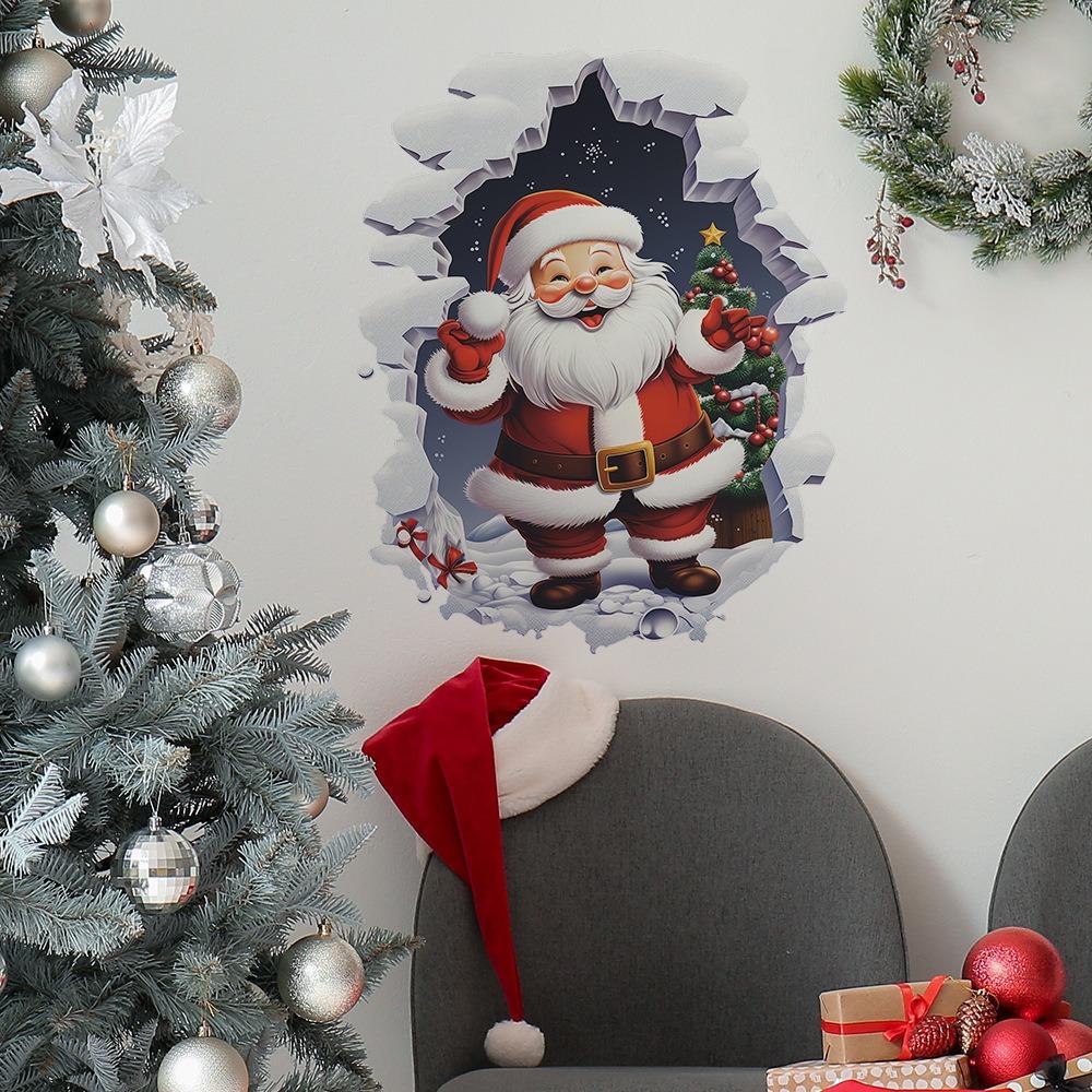 Christmas Wall Stickers Self Adhesive Santa Decals for Living Room Bedroom Porch Home PVC Waterproof Holiday