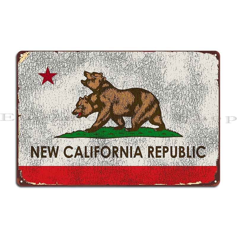 Новая Калифорнийская Республика Потертый Флаг Металлическая Табличка Постер Настроить Смешной Клуб Настенный Баннер Кино Жестяной Знак Постер 20x30cm