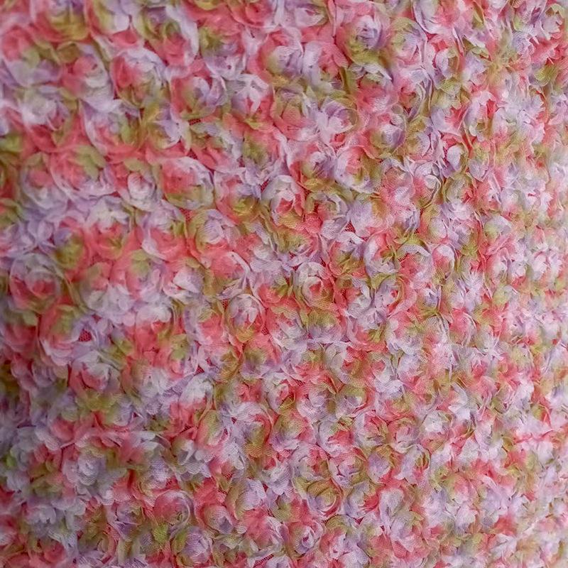 1 Yard Rose Flower Tulle Mesh Fabric Stretch 3D Rose Embroidery Designer Fabric DIY Sewing Wedding Party Dress Background Decor