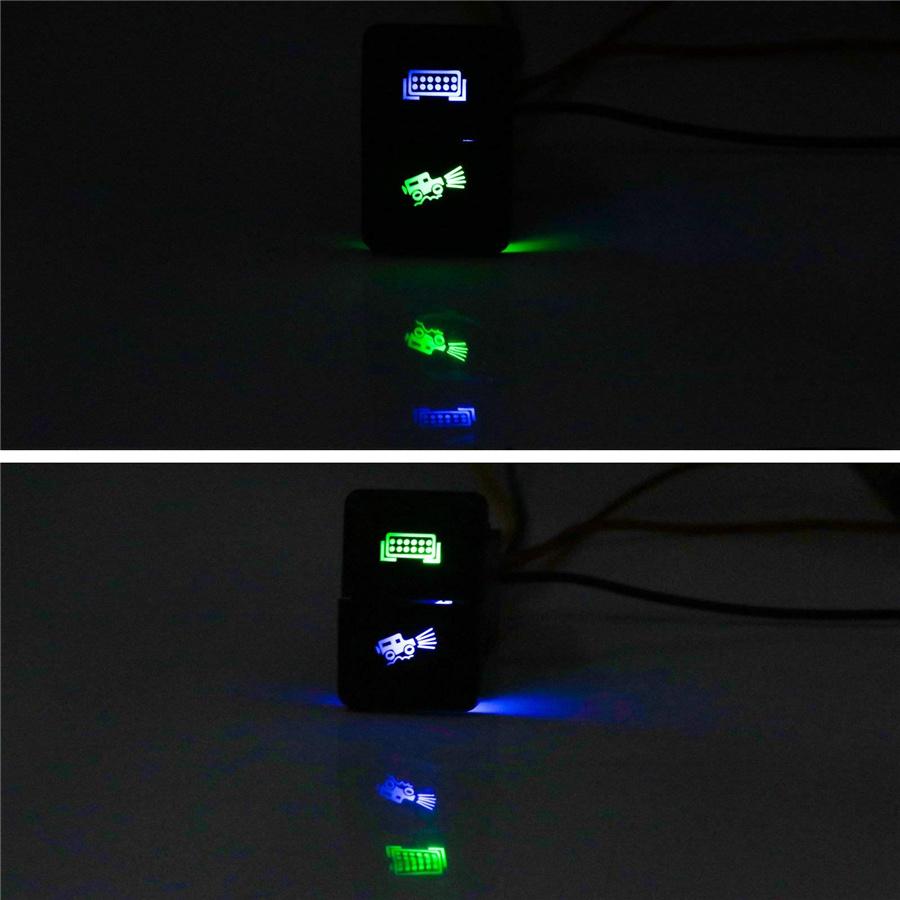 Dvoubarevné tlačítko s modrým/zeleným LED světelným pruhem pro mlhové světlo pro Toyota 12V