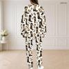 Women Plus Size Printed Round Neck Long Sleeve Top With Pockets And Long Pants Set
