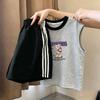 Korean Girls' Trendy Color Block Vest & Striped Shorts Set - Summer New Arrivals for Medium & Large Children