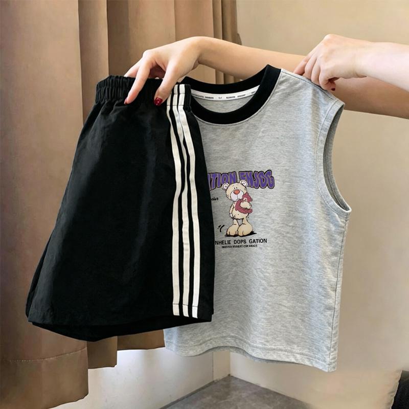 Korean Girls' Trendy Color Block Vest & Striped Shorts Set - Summer New Arrivals for Medium & Large Children