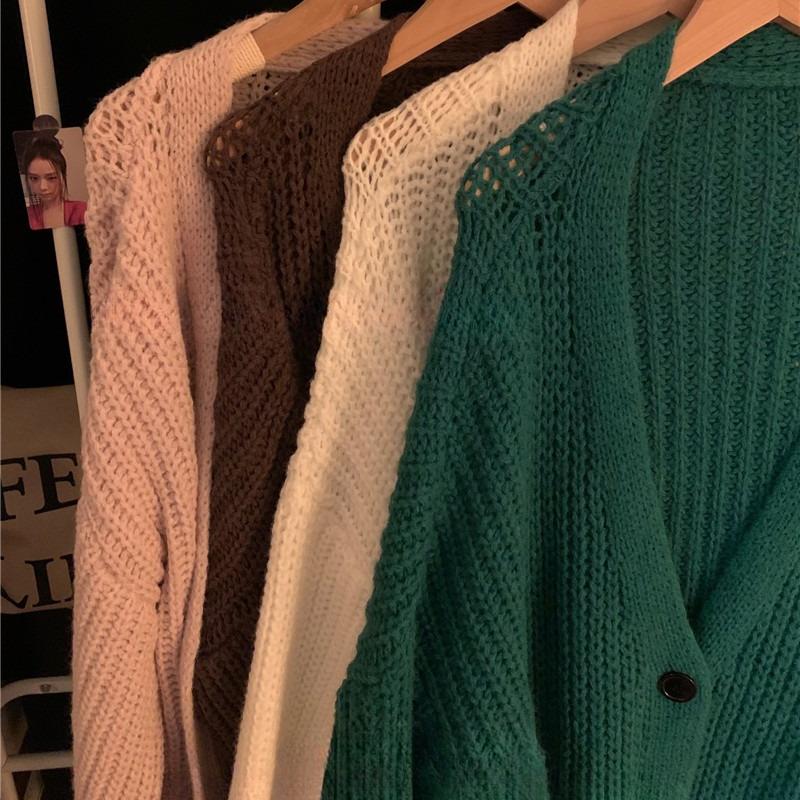 Retro Patchwork Lose Strickjacke Pullover Frauen Herbst und Winter Langarm Solide Strickwaren Strickjacken Weibliche Elegante Warme Knöpfe Pullover 24784