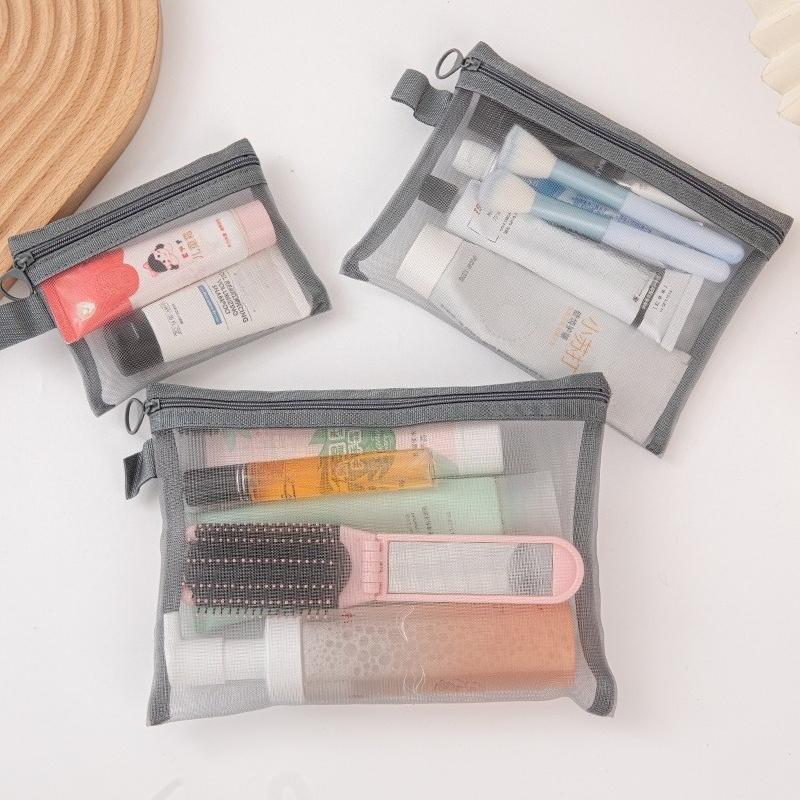 Neue Netz-Kosmetiktasche Tragbare Reißverschlusstaschen Federmäppchen Aufbewahrung Kulturbeutel Transparente Tasche Make-up-Taschen Damen
