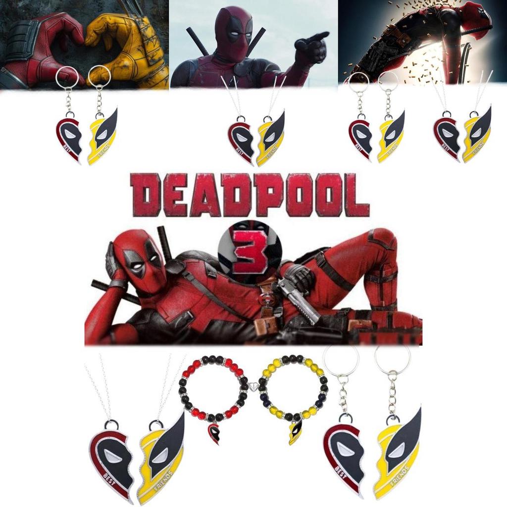 Deadpool Wolverine Best Friends Heart Geometric Alloy Necklace Red Yellow Cartoon Gift