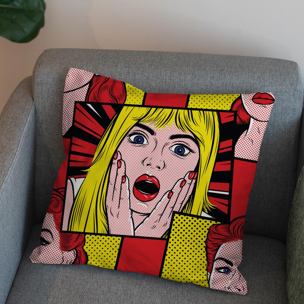 POP ART Comic Portrait Pillow Case For Car Sofa Decorative Home Doublesided Print Plush Square Throw Pillow Cushion Cover