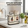 Two-tone carbon steel cutlery rack with cat print, dual installation ways and drip tray, stores knives and kitchen utensils.